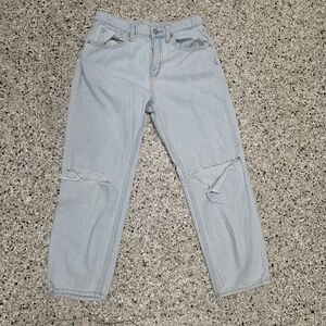 Old Navy Girls High Rise Slouchy Straight Jeans Size 14 Kids Light Wash Distress